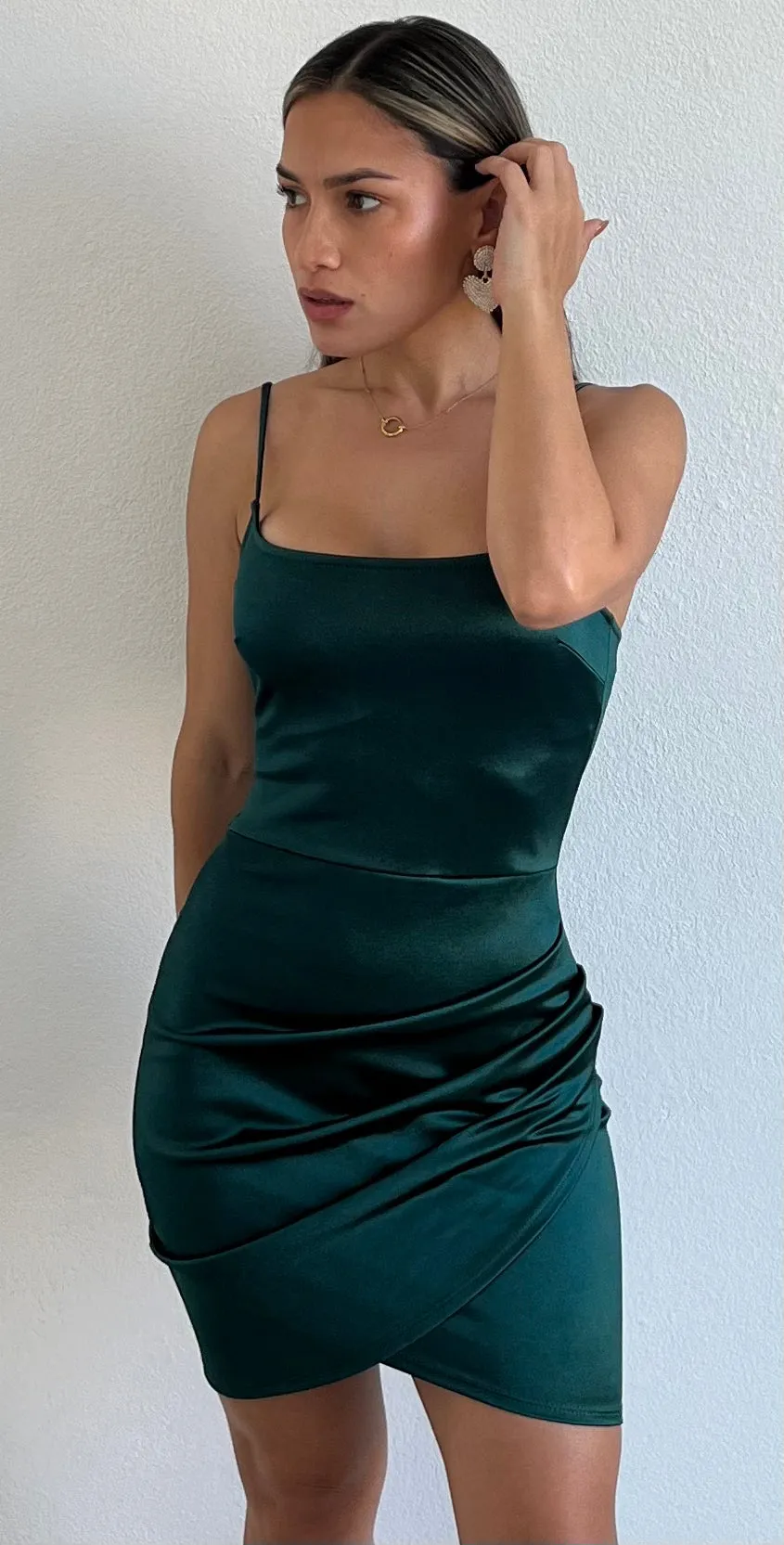 Significant Sensation Hunter Green Satin Bodycon Dress