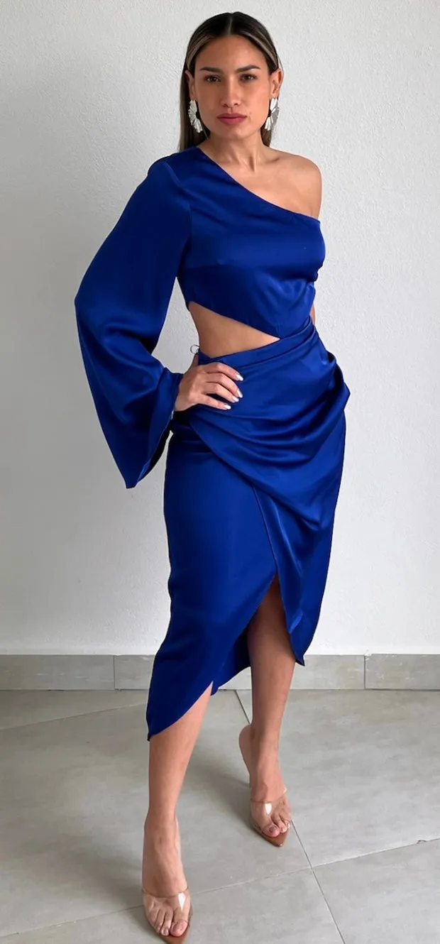 So Flirty Royal One-Shoulder Midi Dress