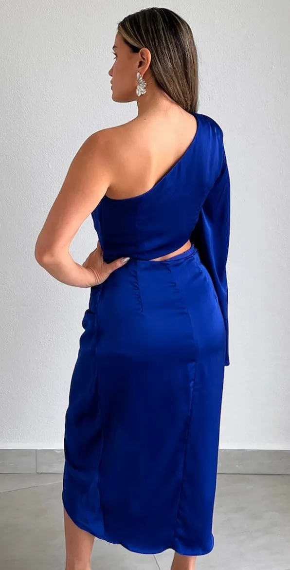 So Flirty Royal One-Shoulder Midi Dress