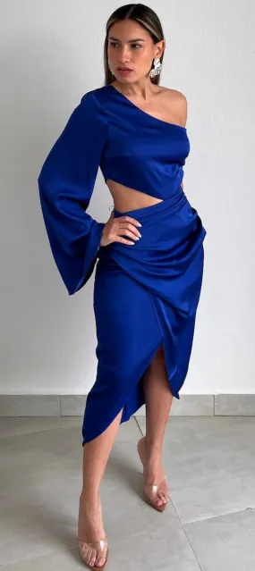 So Flirty Royal One-Shoulder Midi Dress