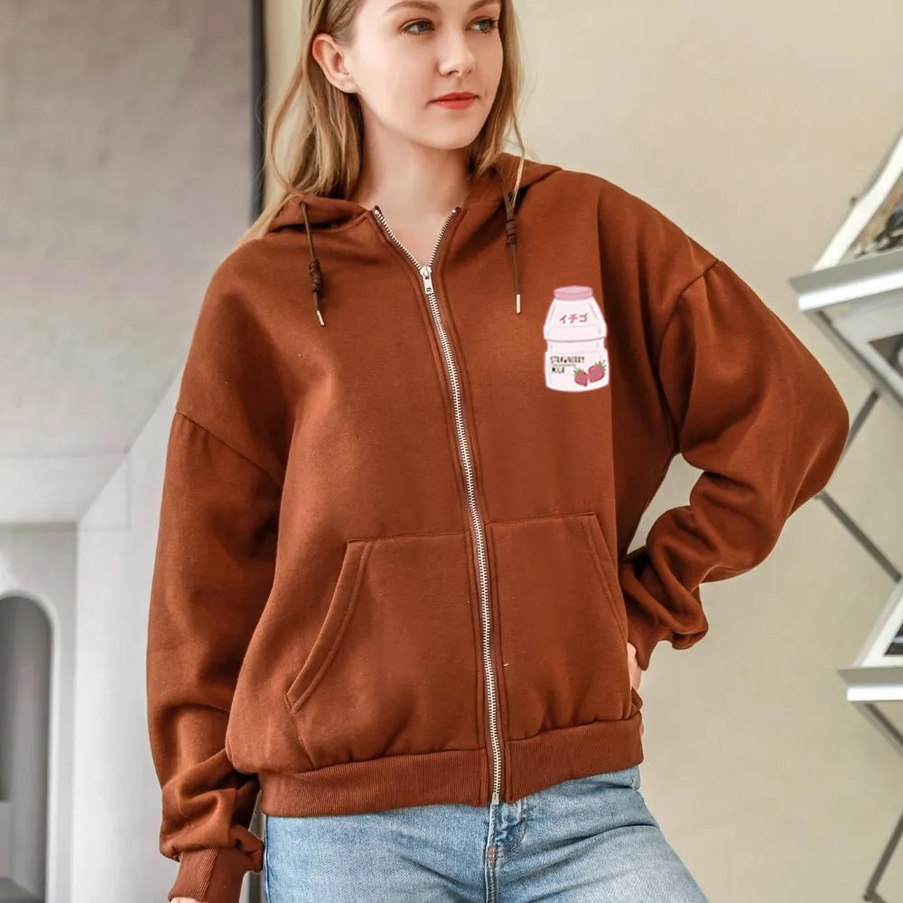 Strawberry Yogurt Bottle Soft Zip-Up Hoodie