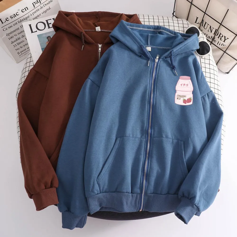 Strawberry Yogurt Bottle Soft Zip-Up Hoodie