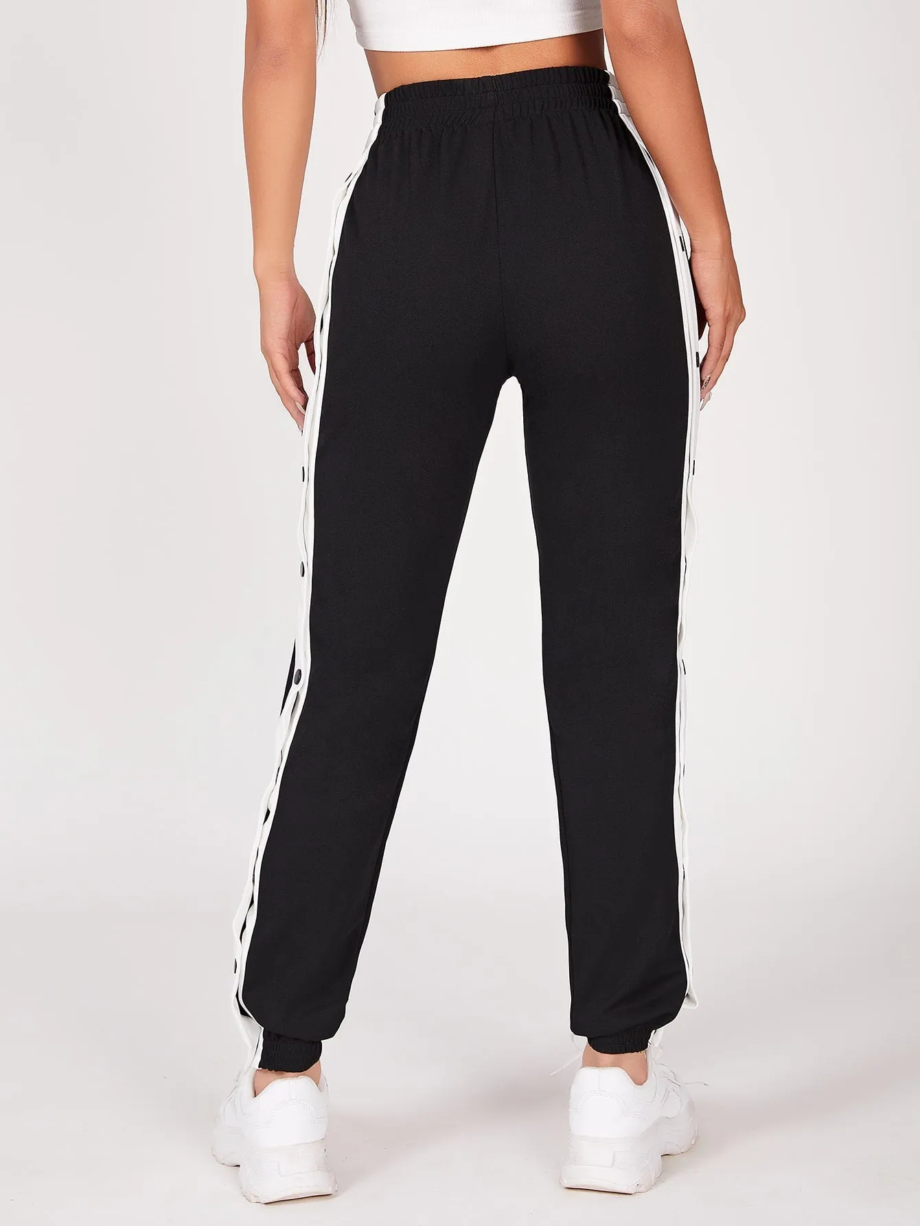 Striped Split High Waist Cropped Women Sweatpants