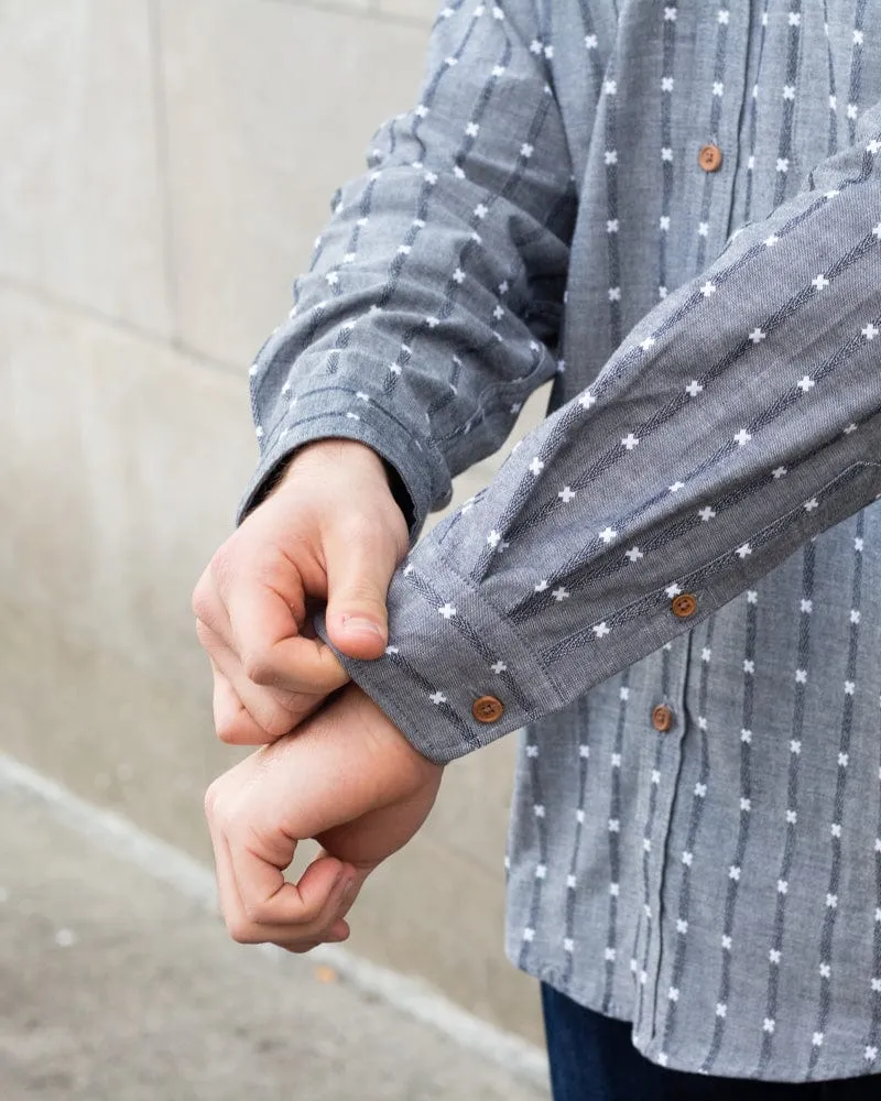 ToK Shirt, Long Sleeve Button-Up, Grey with White 'X' Stitching