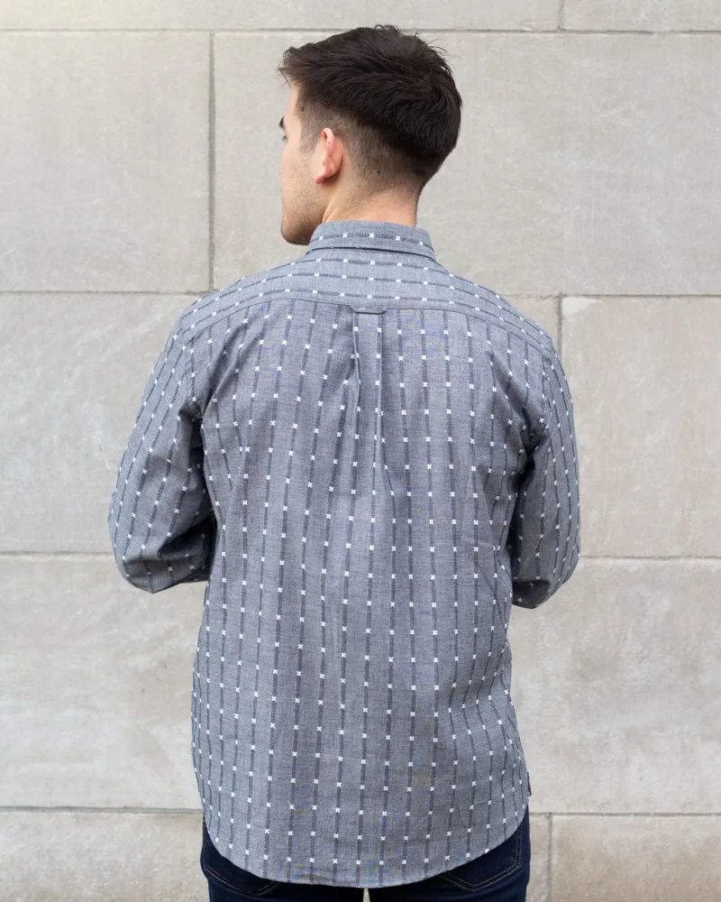 ToK Shirt, Long Sleeve Button-Up, Grey with White 'X' Stitching