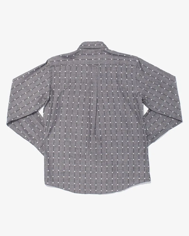 ToK Shirt, Long Sleeve Button-Up, Grey with White 'X' Stitching