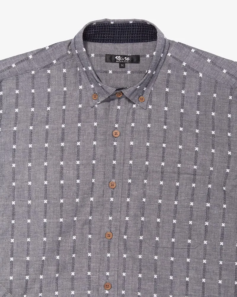 ToK Shirt, Long Sleeve Button-Up, Grey with White 'X' Stitching