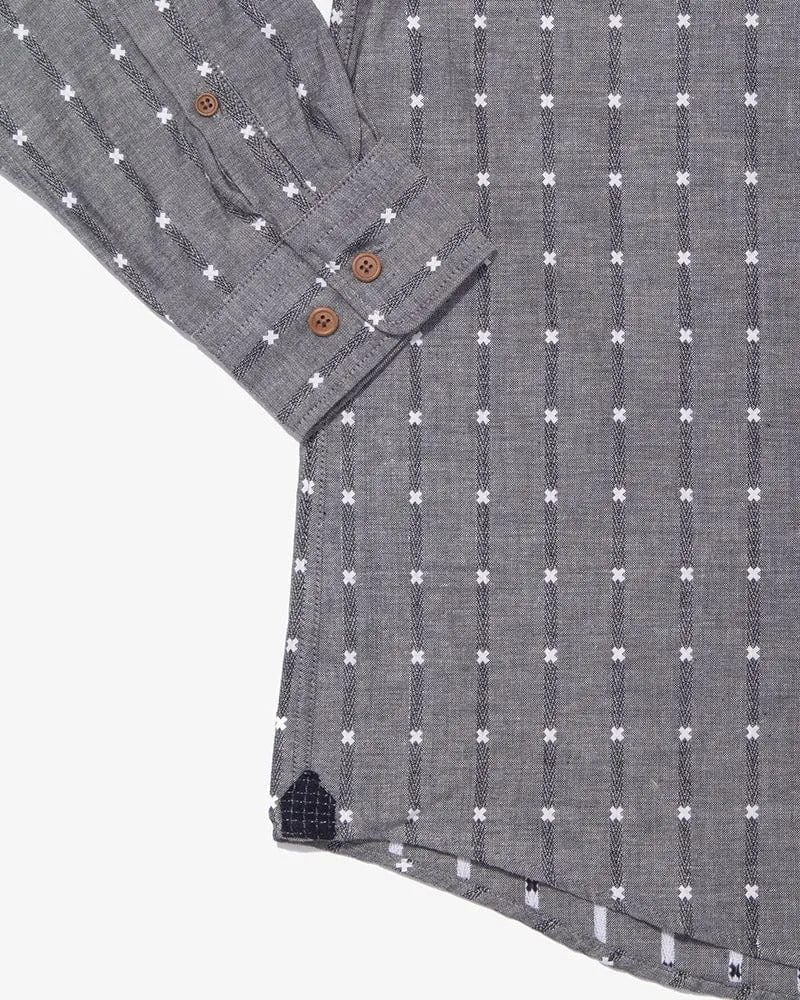 ToK Shirt, Long Sleeve Button-Up, Grey with White 'X' Stitching