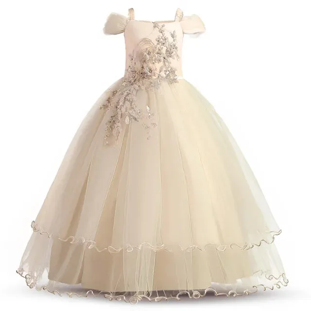 Wedding Dresses for Girls Elegant Flower Princess Long Gown Baby Girl Christmas Dress Size 6 12 14 Years