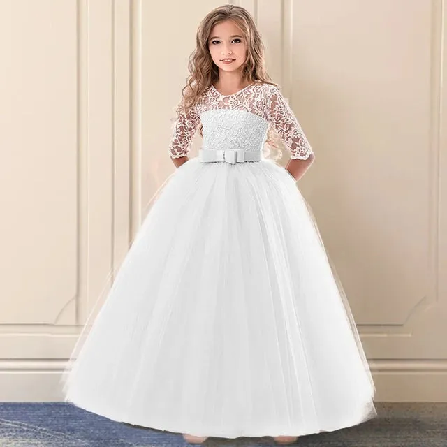 Wedding Dresses for Girls Elegant Flower Princess Long Gown Baby Girl Christmas Dress Size 6 12 14 Years