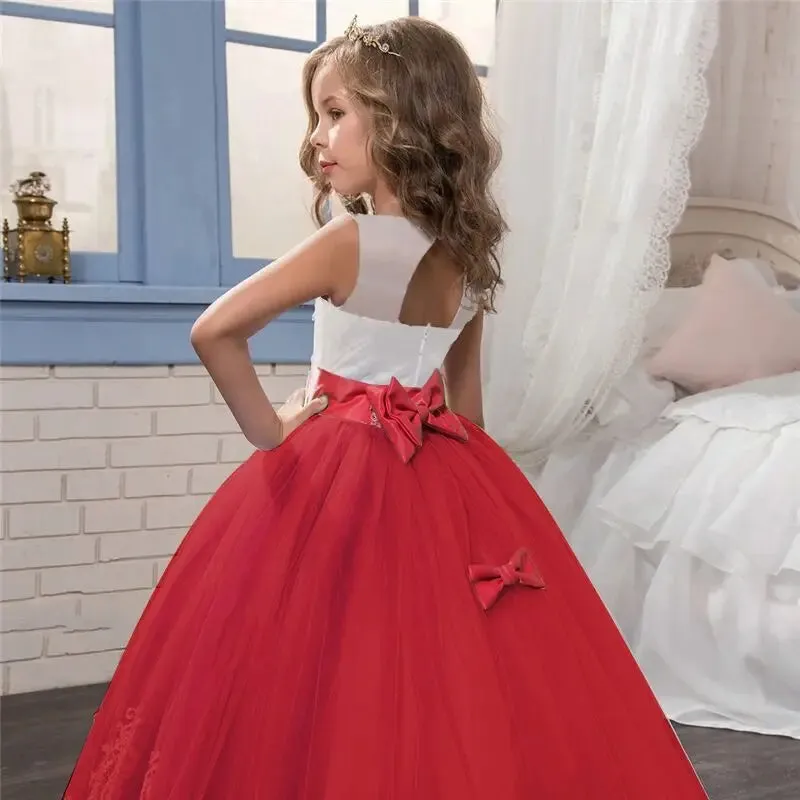 Wedding Dresses for Girls Elegant Flower Princess Long Gown Baby Girl Christmas Dress Size 6 12 14 Years