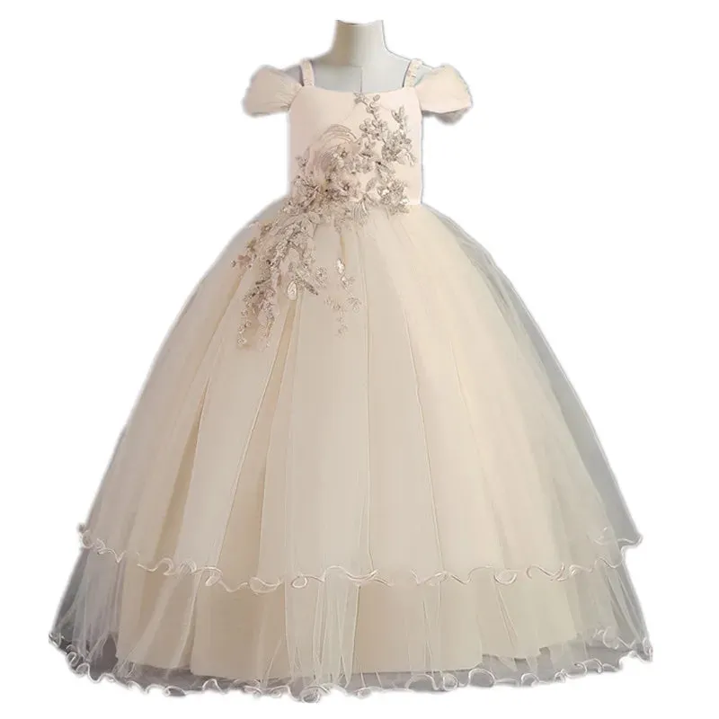 Wedding Dresses for Girls Elegant Flower Princess Long Gown Baby Girl Christmas Dress Size 6 12 14 Years