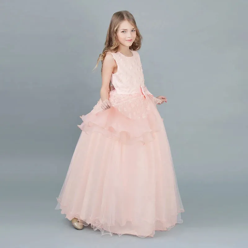 Wedding Dresses for Girls Elegant Flower Princess Long Gown Baby Girl Christmas Dress Size 6 12 14 Years