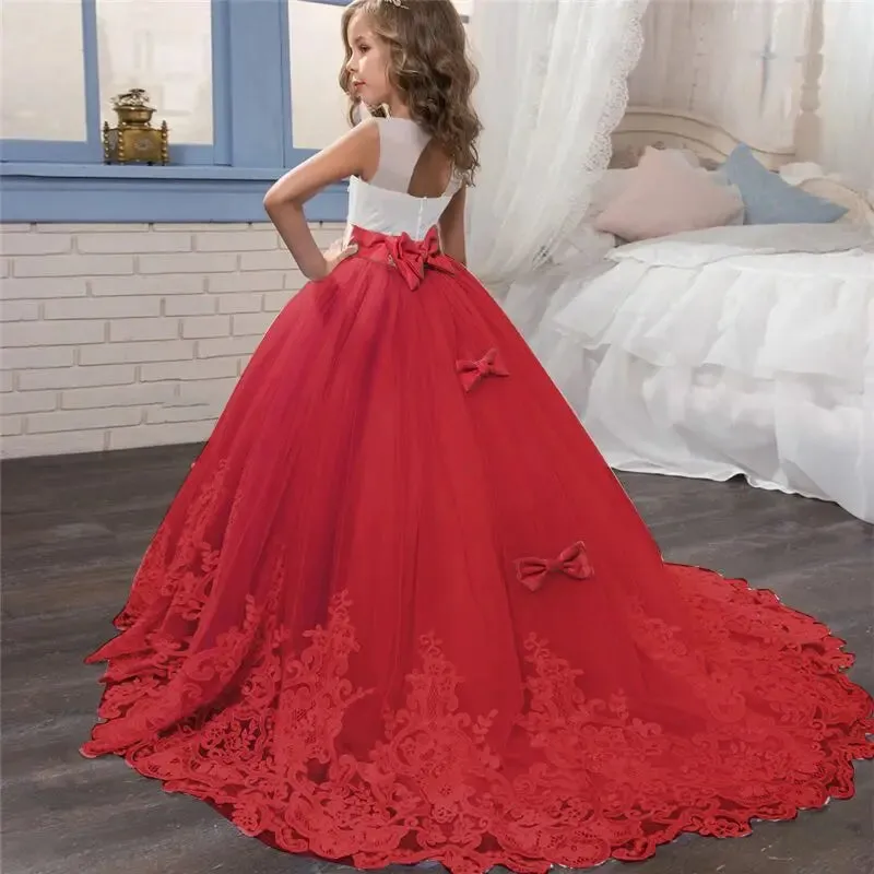 Wedding Dresses for Girls Elegant Flower Princess Long Gown Baby Girl Christmas Dress Size 6 12 14 Years