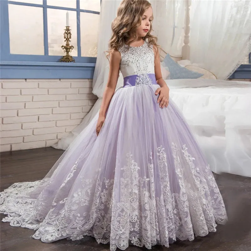 Wedding Dresses for Girls Elegant Flower Princess Long Gown Baby Girl Christmas Dress Size 6 12 14 Years