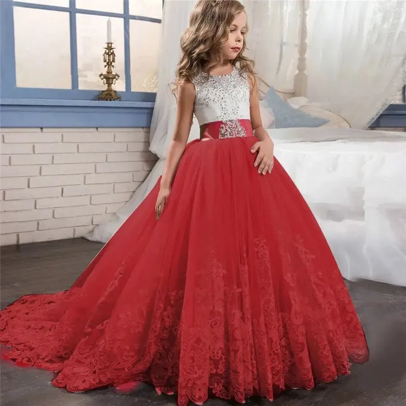 Wedding Dresses for Girls Elegant Flower Princess Long Gown Baby Girl Christmas Dress Size 6 12 14 Years