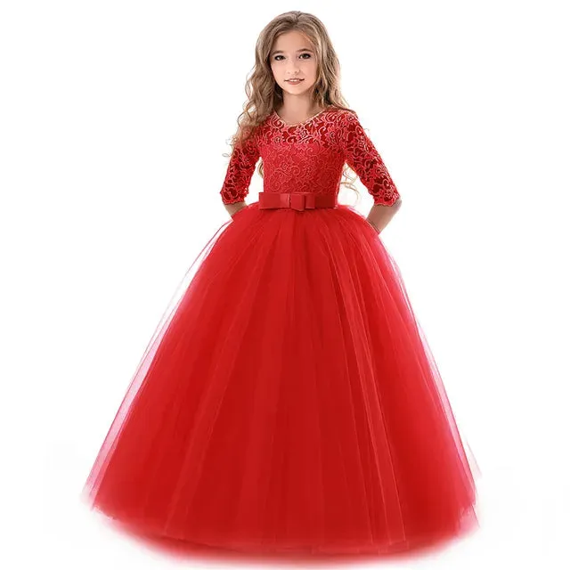 Wedding Dresses for Girls Elegant Flower Princess Long Gown Baby Girl Christmas Dress Size 6 12 14 Years