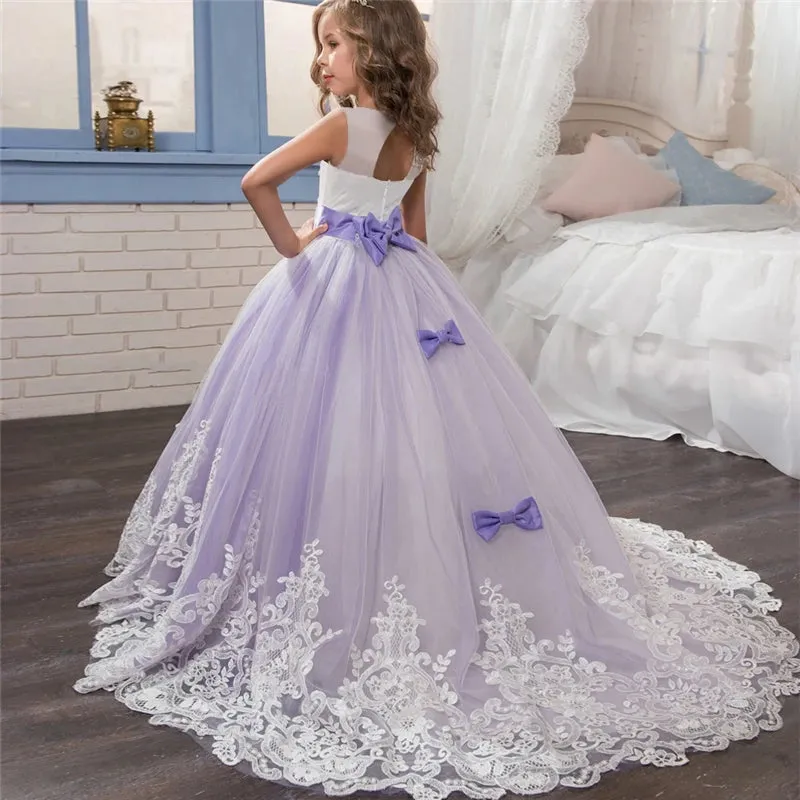 Wedding Dresses for Girls Elegant Flower Princess Long Gown Baby Girl Christmas Dress Size 6 12 14 Years