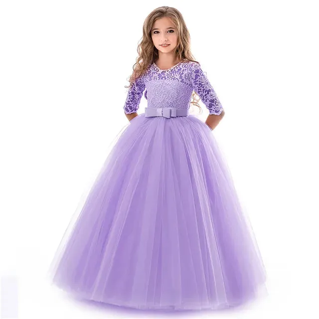 Wedding Dresses for Girls Elegant Flower Princess Long Gown Baby Girl Christmas Dress Size 6 12 14 Years