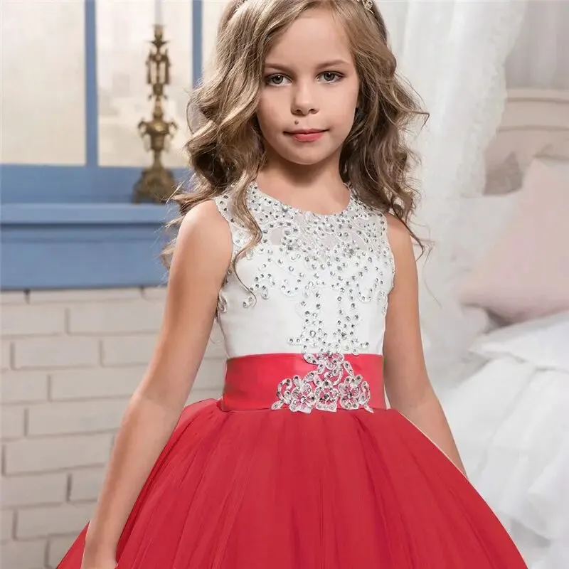 Wedding Dresses for Girls Elegant Flower Princess Long Gown Baby Girl Christmas Dress Size 6 12 14 Years