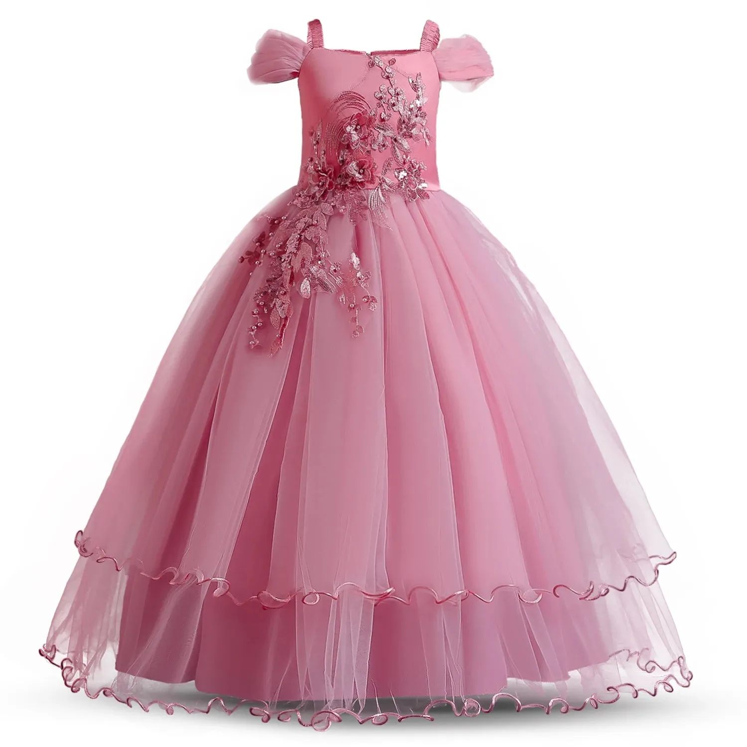 Wedding Dresses for Girls Elegant Flower Princess Long Gown Baby Girl Christmas Dress Size 6 12 14 Years