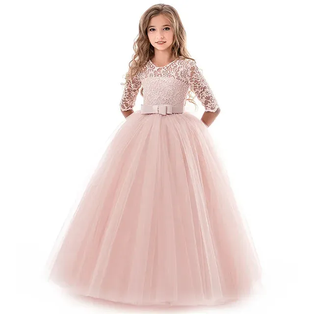 Wedding Dresses for Girls Elegant Flower Princess Long Gown Baby Girl Christmas Dress Size 6 12 14 Years