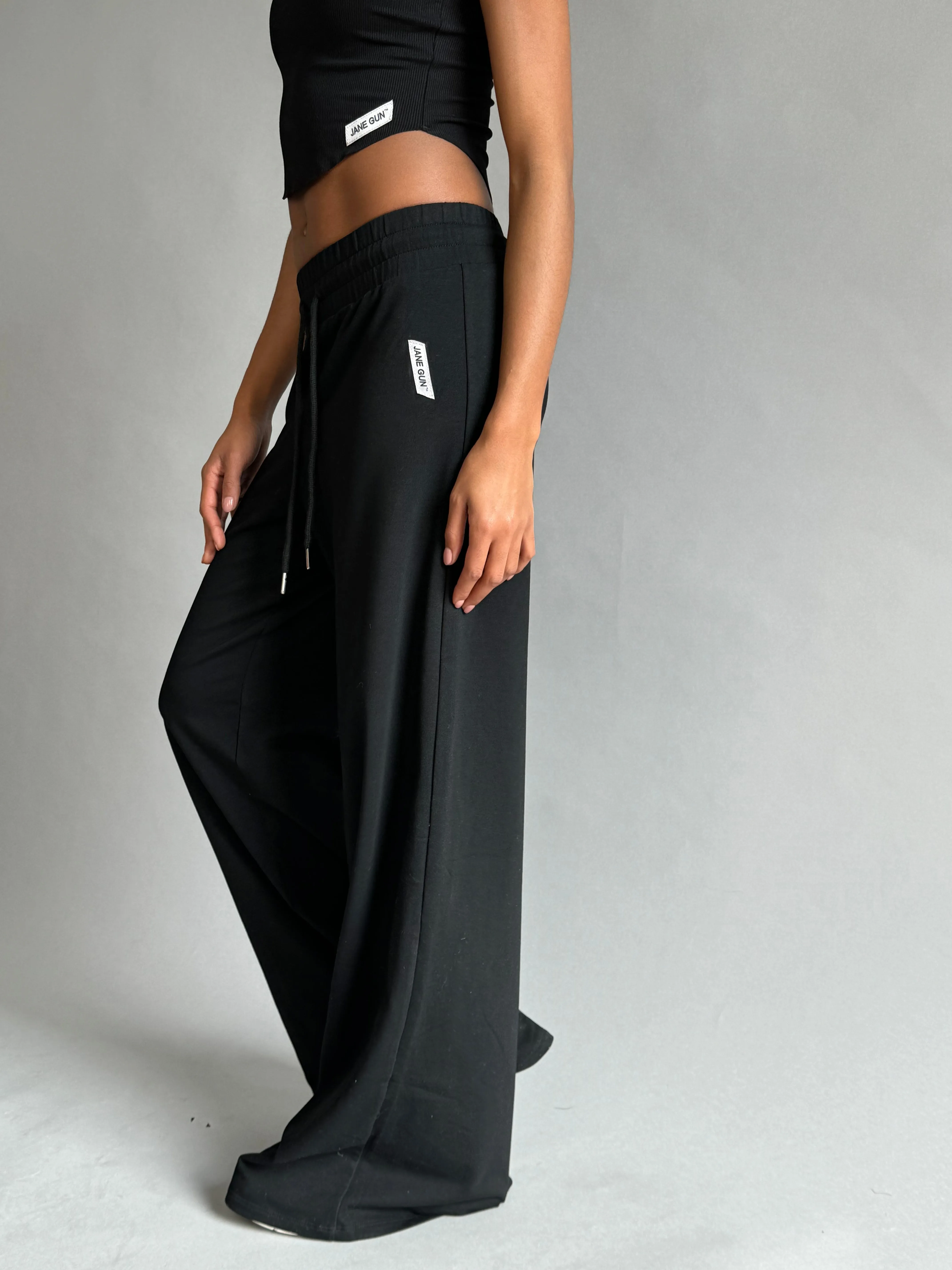 Wide Leg Training Joggers  - Black